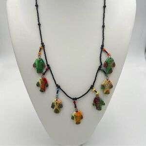 Vintage Beaded Necklace With Handpainted Fish